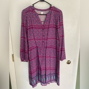Old Navy Long Sleeve Maroon Printed Dress